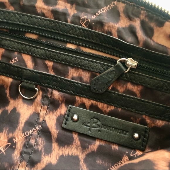 B. Makowsky Black Leather & Leopard Calf Hair Satchel Handbag - Picture 12 of 15